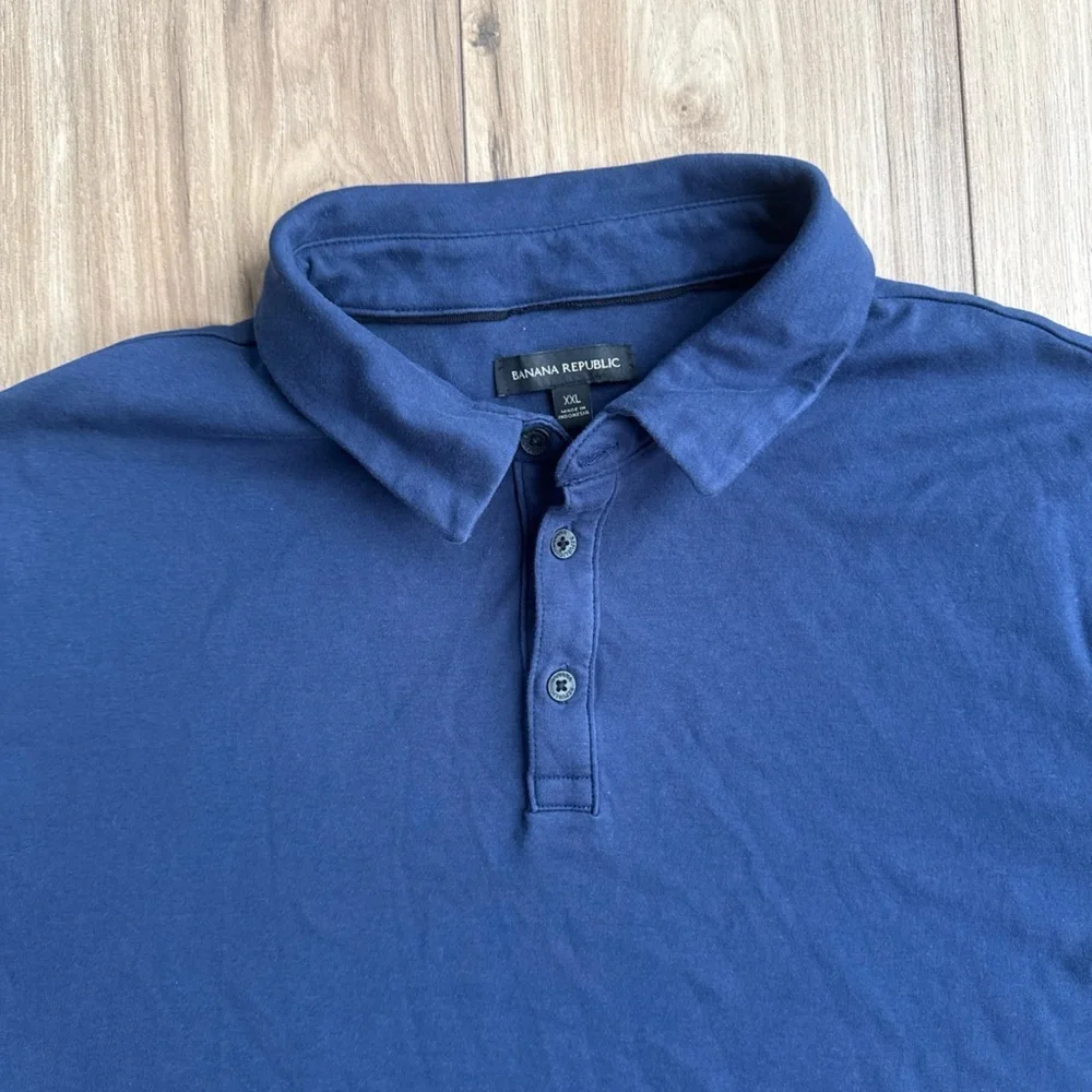 Banana Republic Performance Polo Shirt 100% Cotton XXL Navy Blue Mens Stretch